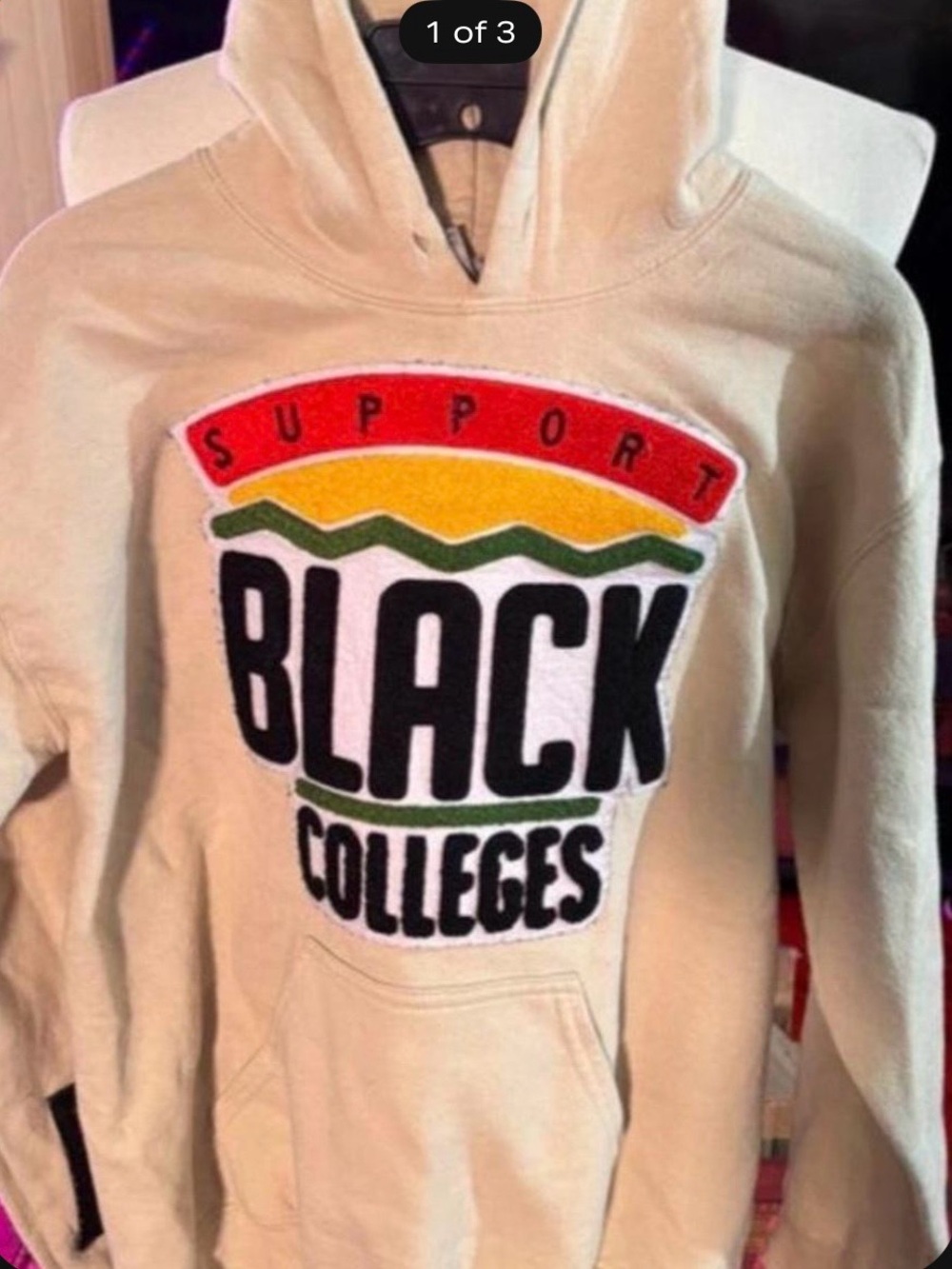 Originals "Support Black Colleges" Cream Hoodie with Bold Chenille Patchwork